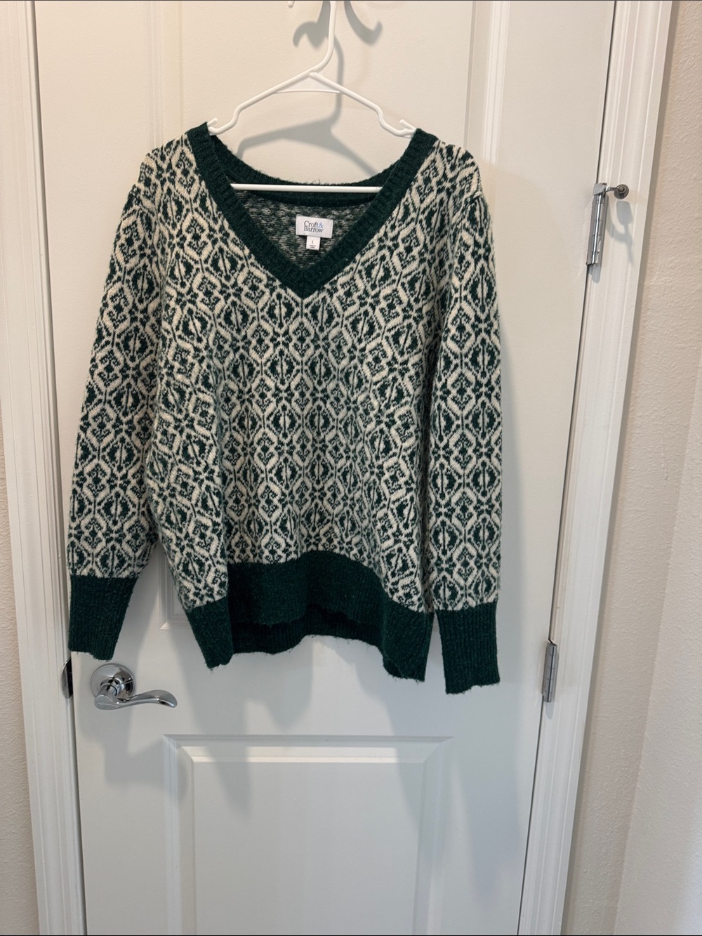 croft & barrow Forest Green and Cream V-Neck Fair Isle Sweater